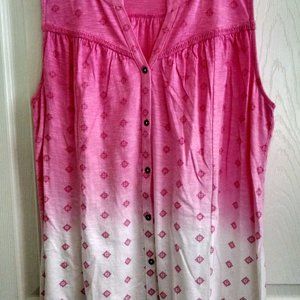 Sonoma Button Down Pink and White Sleeveless Top  Size XL NWOT  A4